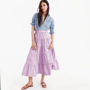 J.Crew Tiered Midi Skirt | Size 10 | Lilac Cotton Poplin | Layered A-Line